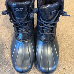 Sperry Kids Metallic Blue Rain Boots